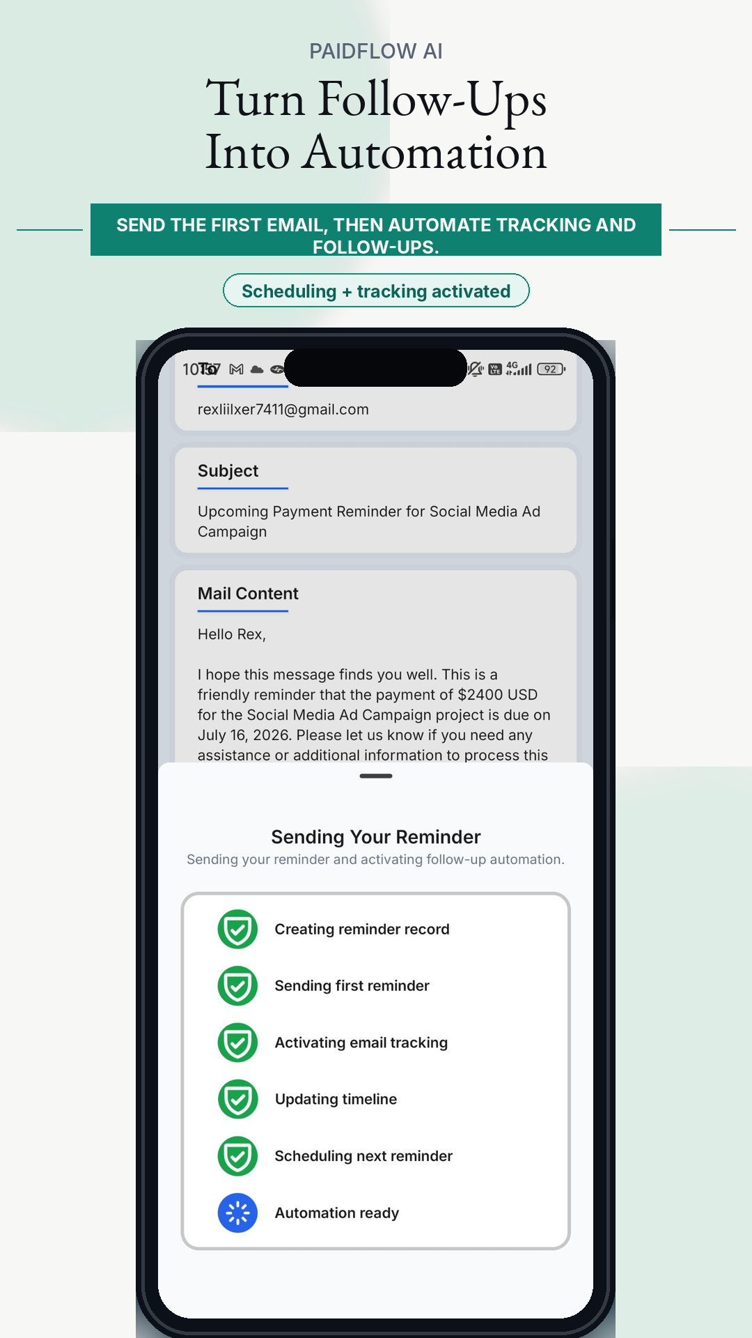 PaidFlow AI open tracking screenshot