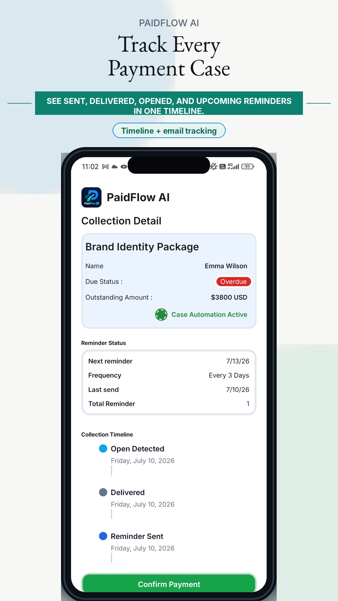 PaidFlow AI collection timeline screenshot